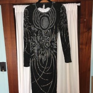 Vintage 1990s black fully beaded dress